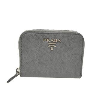 Prada Saffiano Leather Zip Around Coin Purse Gray